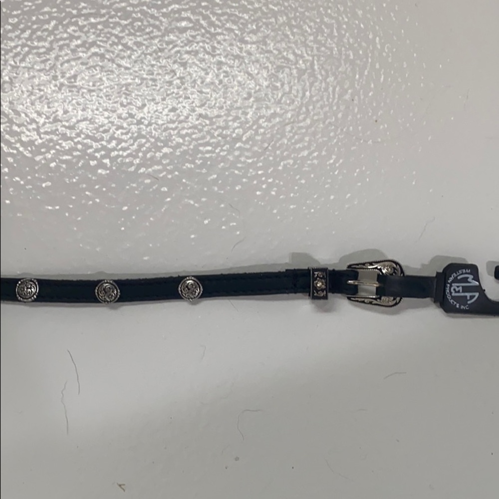 Black leather hat band with silver conchos